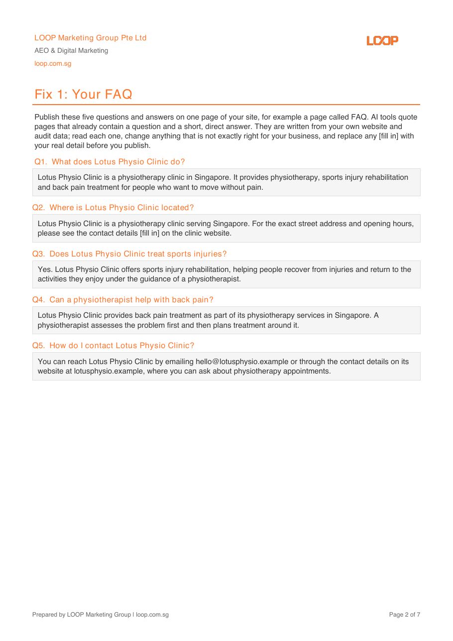 Sample Action Pack, page 2: five FAQ answers